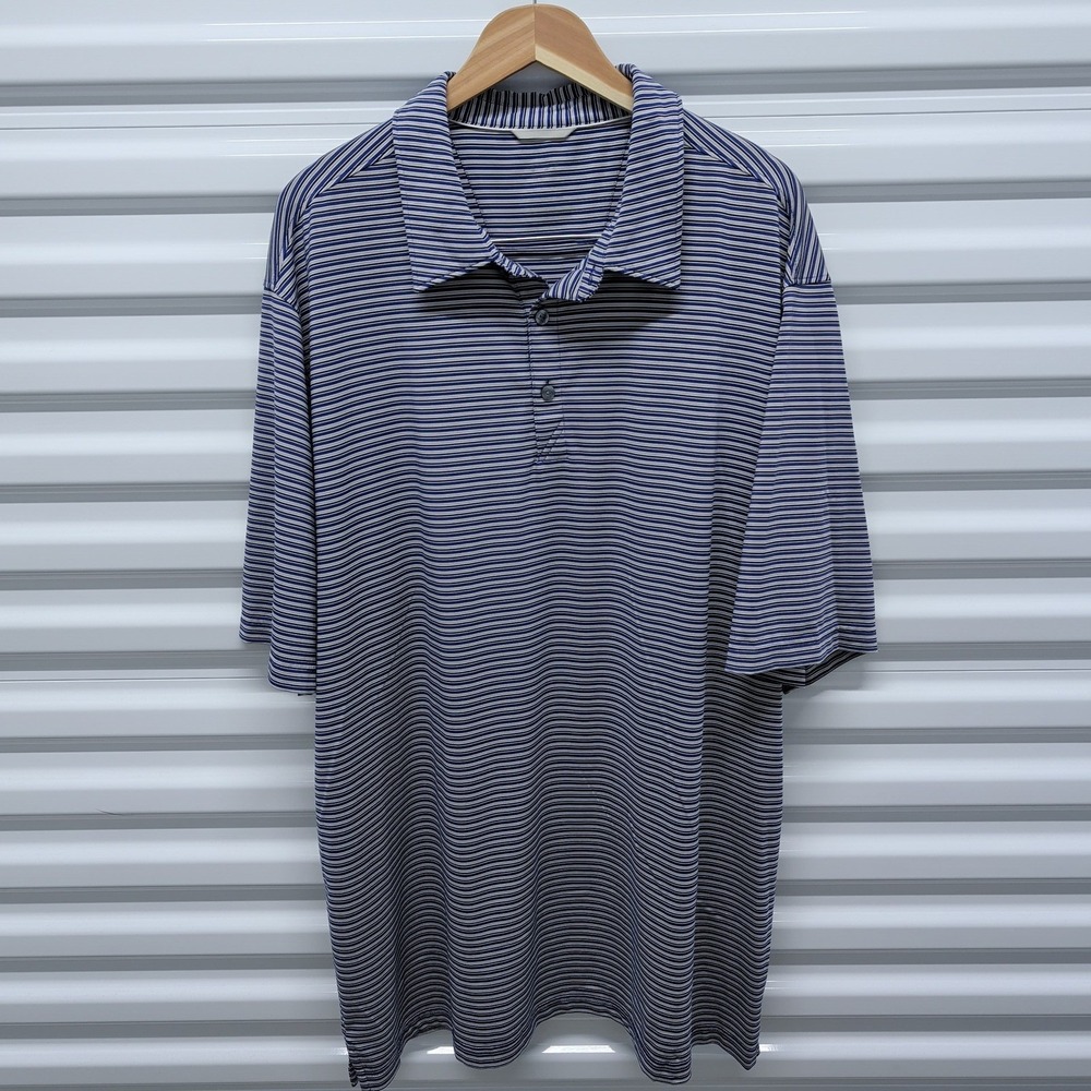 Cutter & Buck Polo‎ Shirt 2XL Mens Blue Striped Performance Golf BCK09372